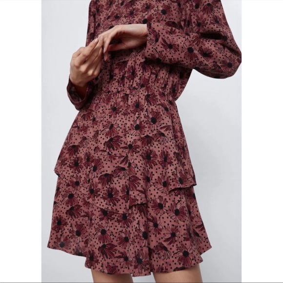 ✨ZARA✨Ruffled Print Mini Dress - Picture 2 of 7